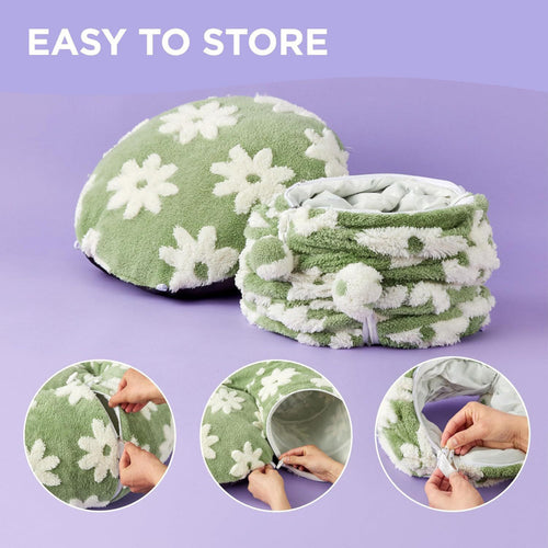 2-in-1 Cat Tunnel Bed Purple Daisy 80cm - Plush Donut Pet Cave & Play Tube - Detachable Washable Cushion & Interactive Hanging Toy for Indoor Cats