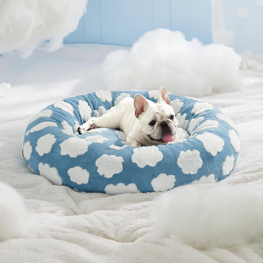 50cm Round Pet Bed Purple & White Checkerboard - Soft Plush Donut Cuddler for Small Dogs & Cats - Calming Anxiety Relief & All-Season Comfort