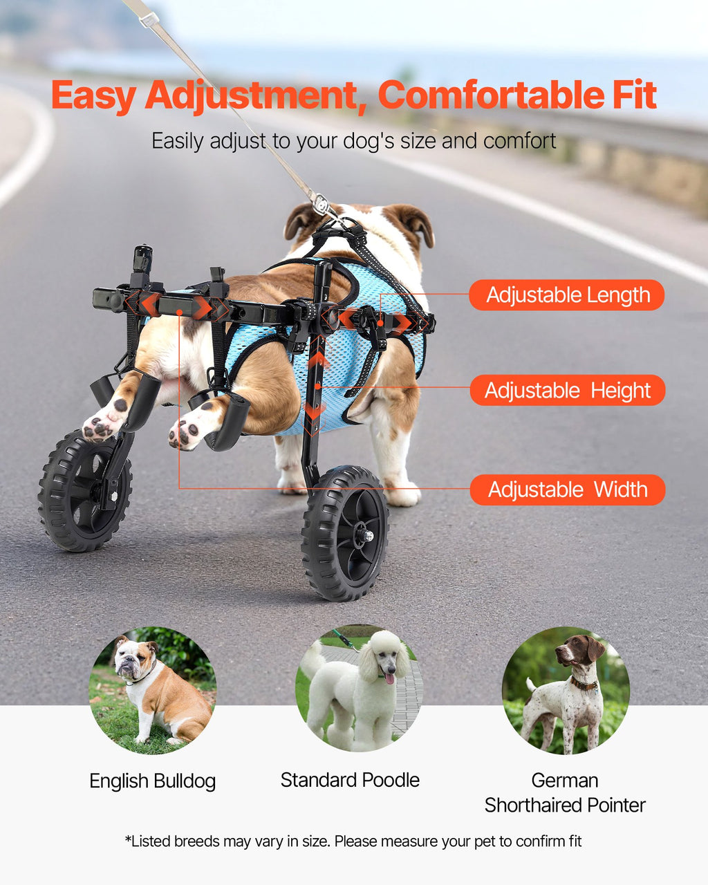 VEVOR Mobility Support Wheel Chair for Disabled Injured Dogs up to 15kg, Medium