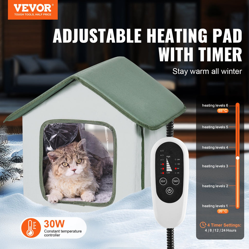 VEVOR Elevated Heated Cat House with timer for Outdoor Shelter