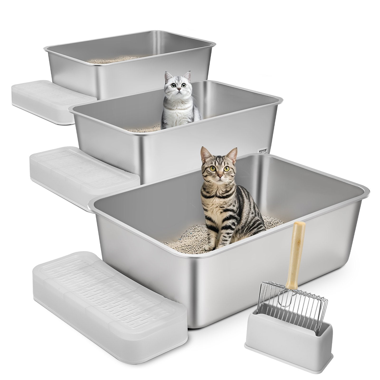 VEVOR Extra Large Stainless Steel Cat Litter Box with Scoop
