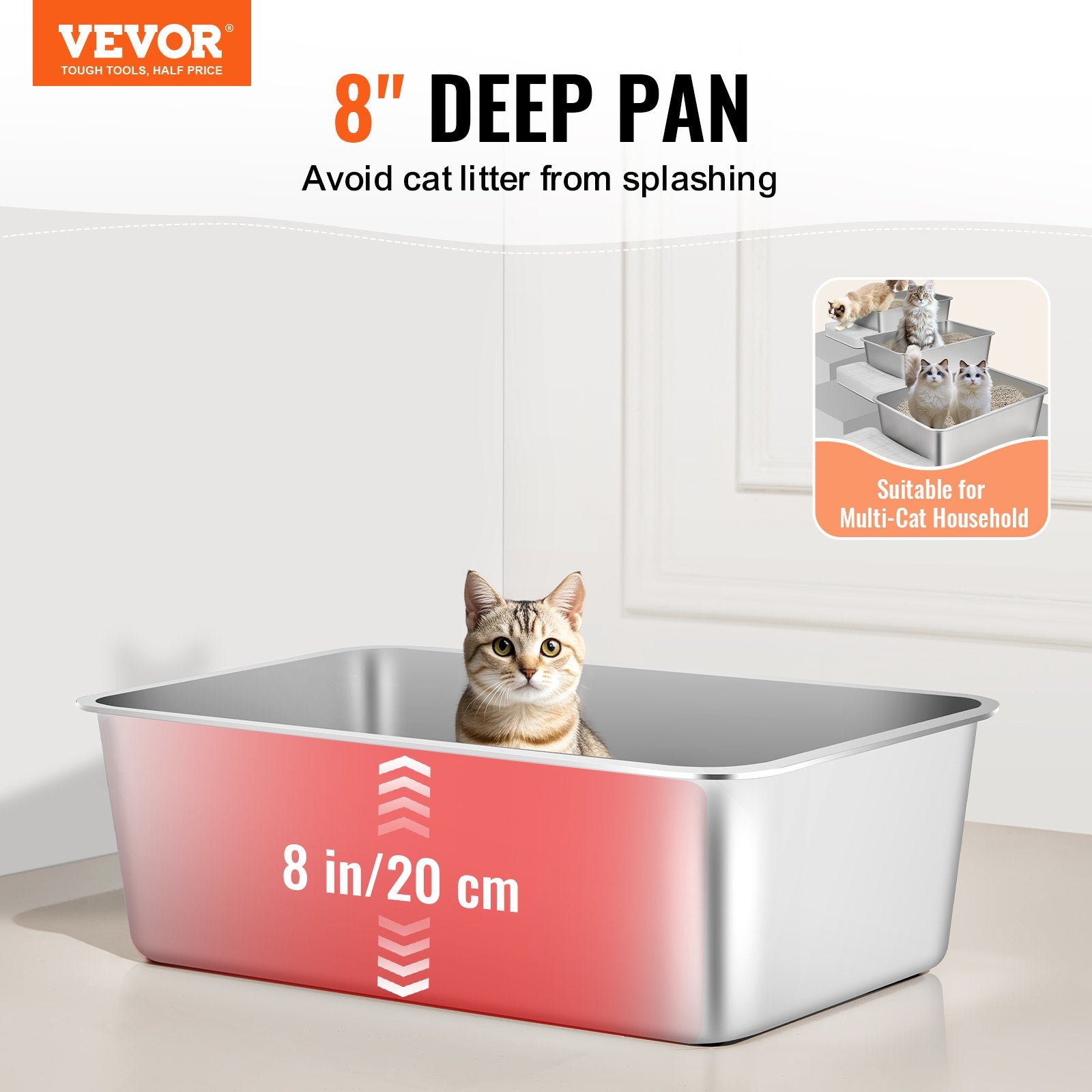VEVOR Extra Large Stainless Steel Cat Litter Box with Scoop
