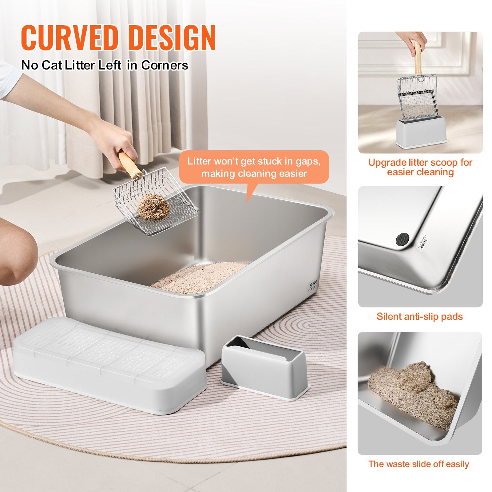 VEVOR Extra Large Stainless Steel Cat Litter Box with Scoop