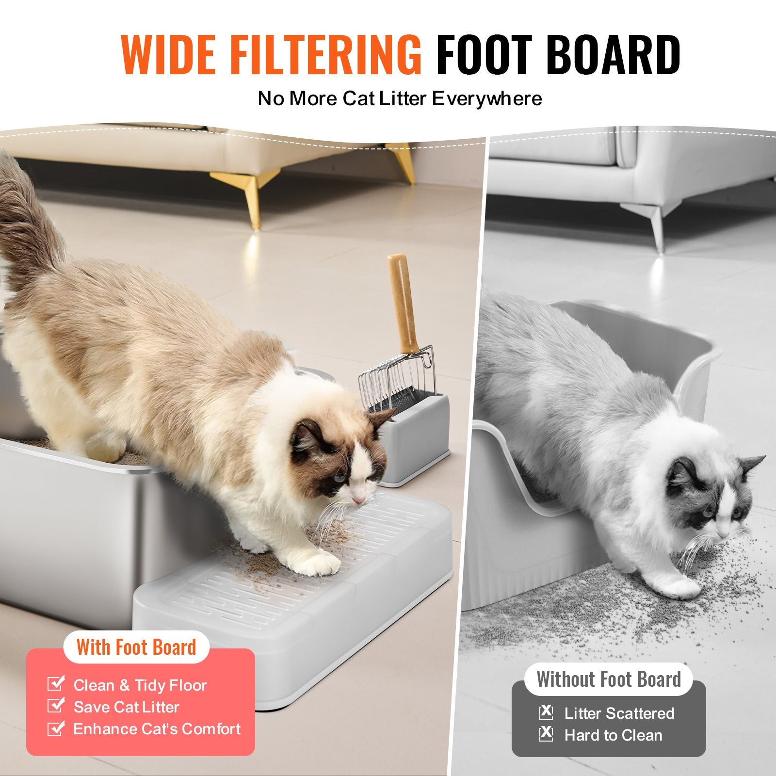 VEVOR Extra Large Stainless Steel Cat Litter Box with Scoop