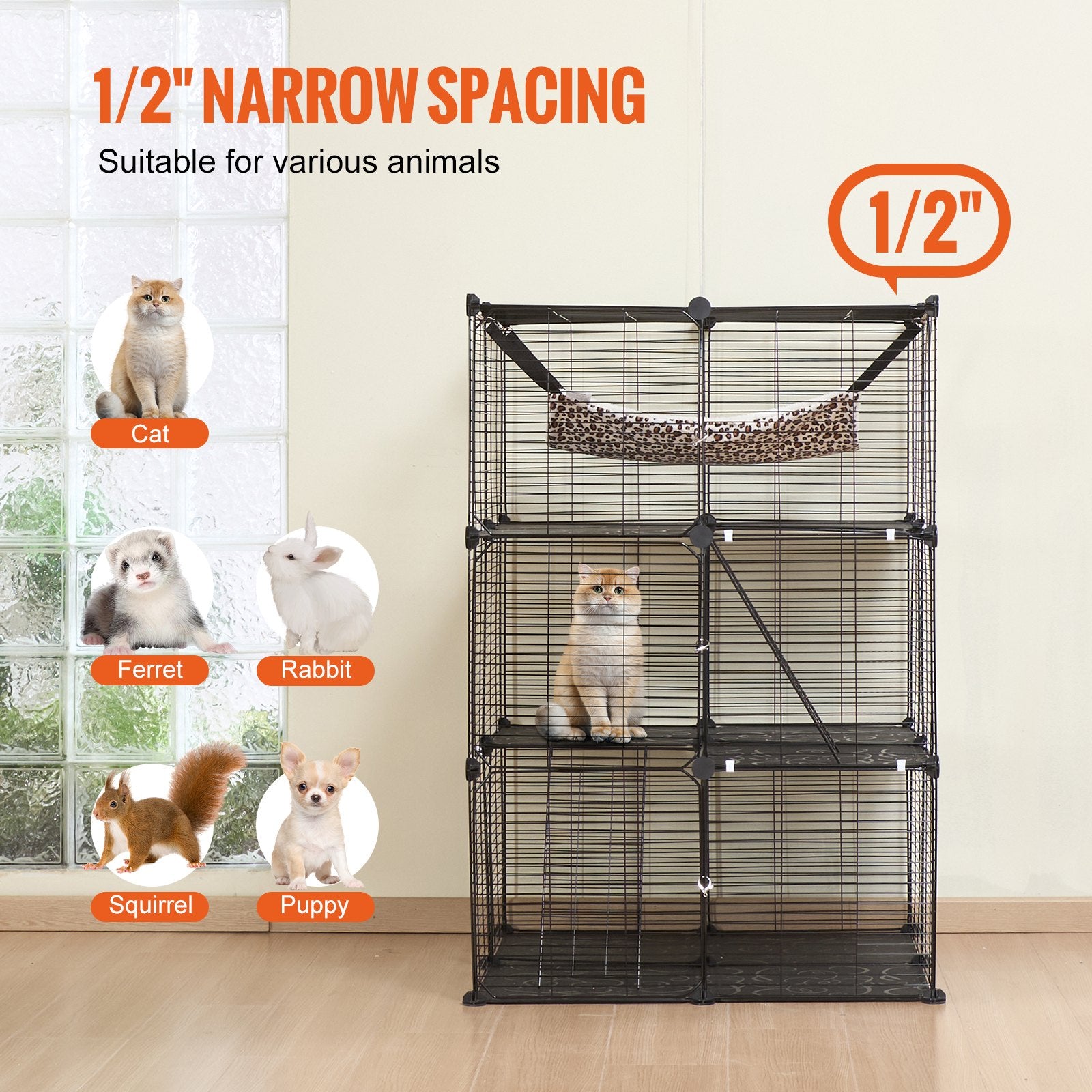 VEVOR Large Detachable Metal 3-tier Cat Cage with Large Hammock 2 Ramp Ladders
