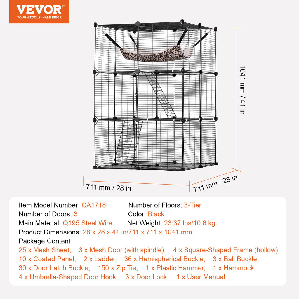 VEVOR Large Detachable Metal 3-tier Cat Cage with Large Hammock 2 Ramp Ladders