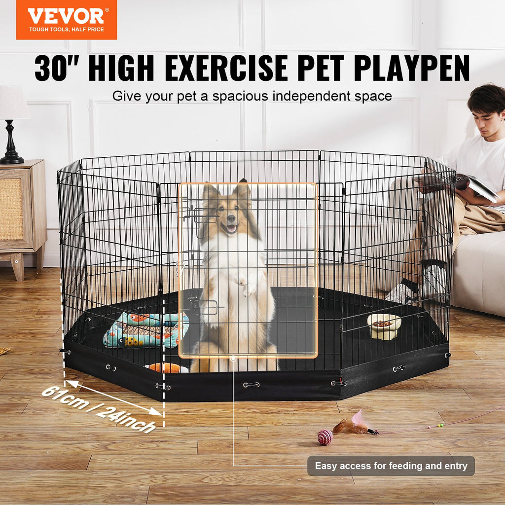 VEVOR Dog Playpen, 8 Pcs 30"H x 24"W Panels Foldable Indoor and Outdoor Metal with Door - Suitable for Dogs Cats and other small animals