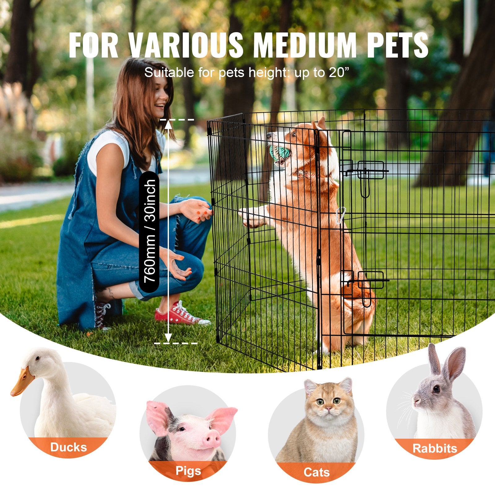 VEVOR Dog Playpen, 8 Pcs 30"H x 24"W Panels Foldable Indoor and Outdoor Metal with Door - Suitable for Dogs Cats and other small animals