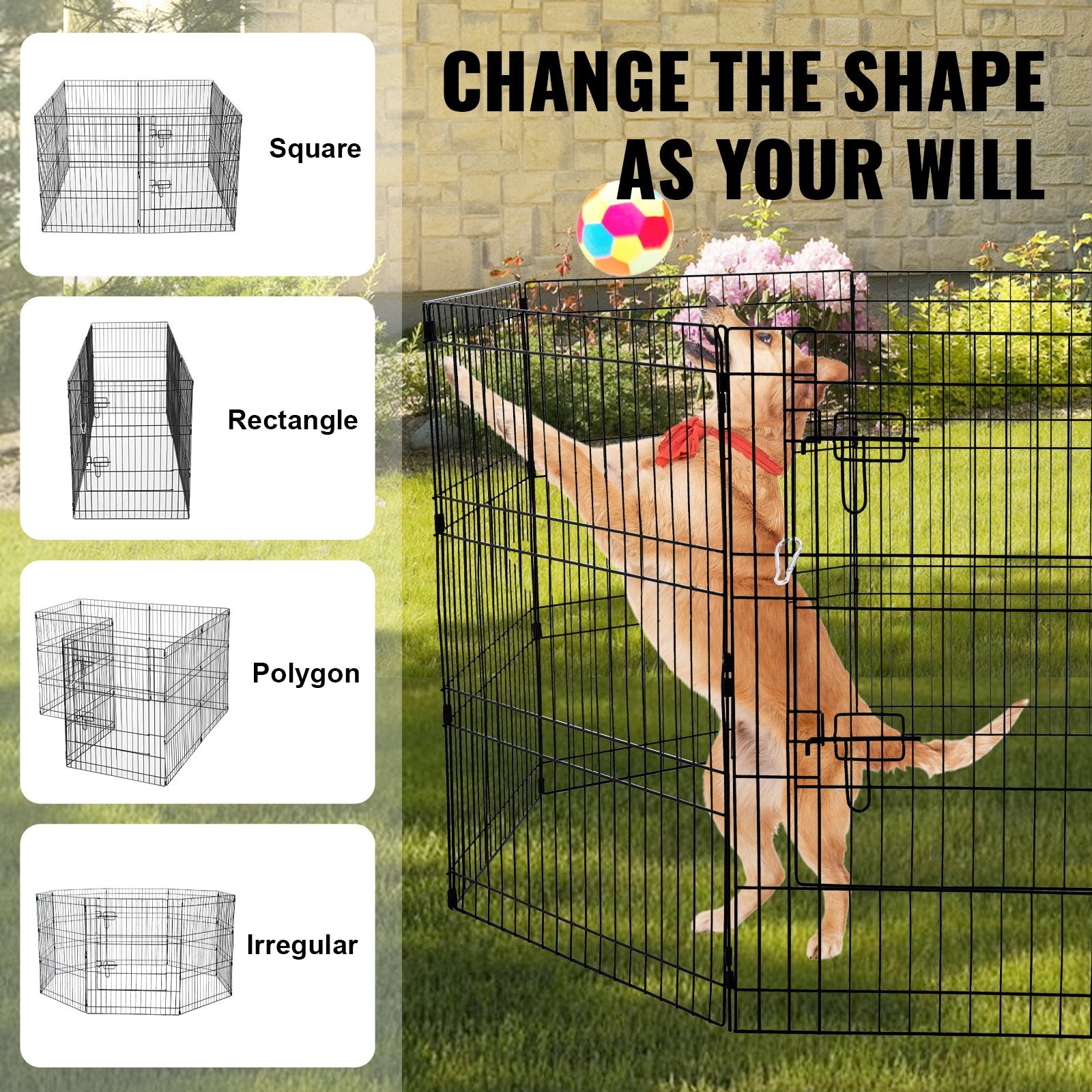 VEVOR Dog Playpen, 8 Pcs 30"H x 24"W Panels Foldable Indoor and Outdoor Metal with Door - Suitable for Dogs Cats and other small animals