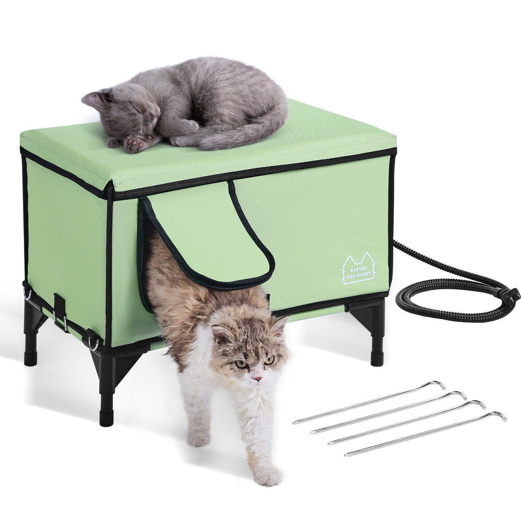 VEVOR Elevated Heated Cat House with Adjustable Temperature and Timer - Green