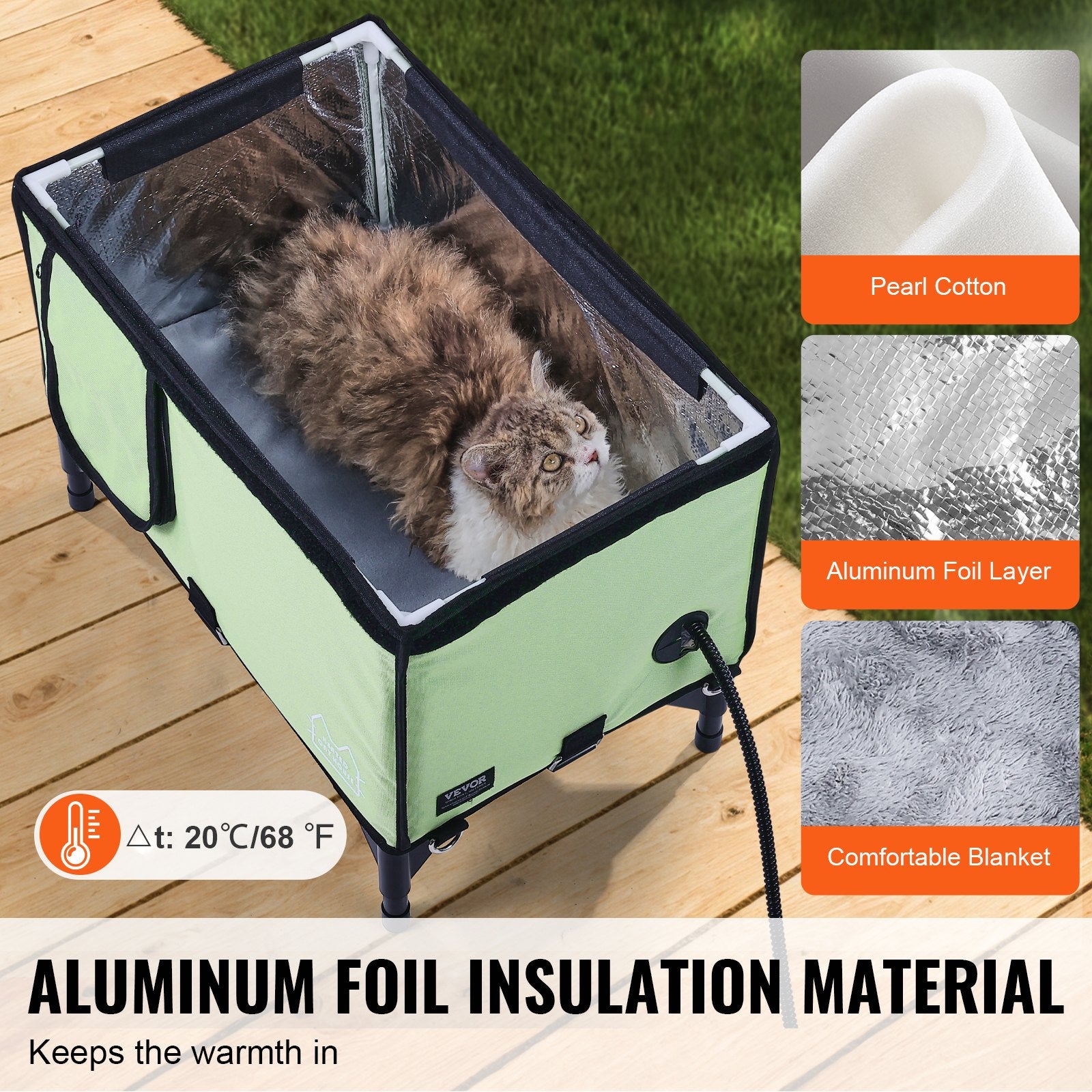 VEVOR Elevated Heated Cat House with Adjustable Temperature and Timer - Green