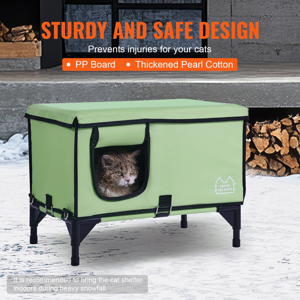 VEVOR Elevated Heated Cat House with Adjustable Temperature and Timer - Green