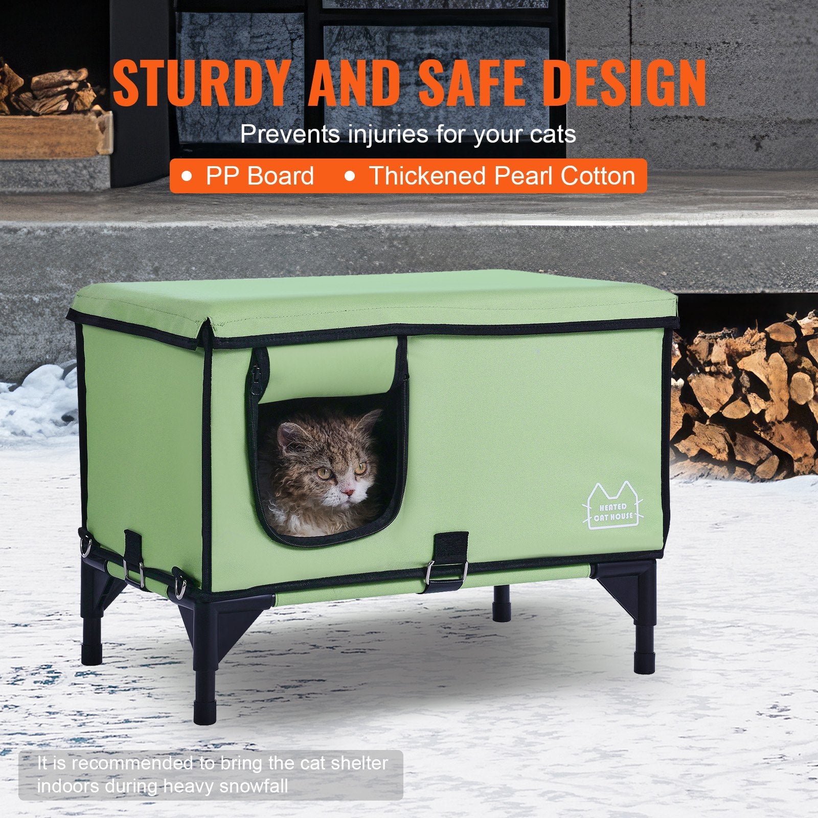 VEVOR Elevated Heated Cat House with Adjustable Temperature and Timer - Green