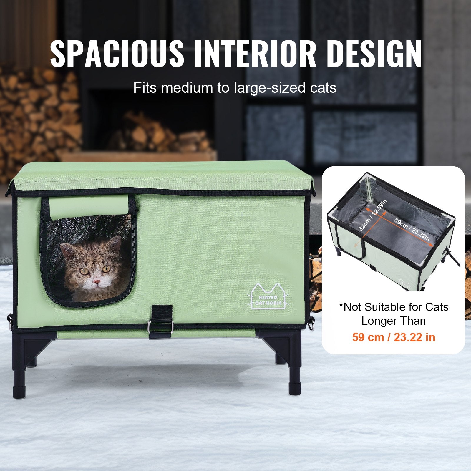 VEVOR Elevated Heated Cat House with Adjustable Temperature and Timer - Green