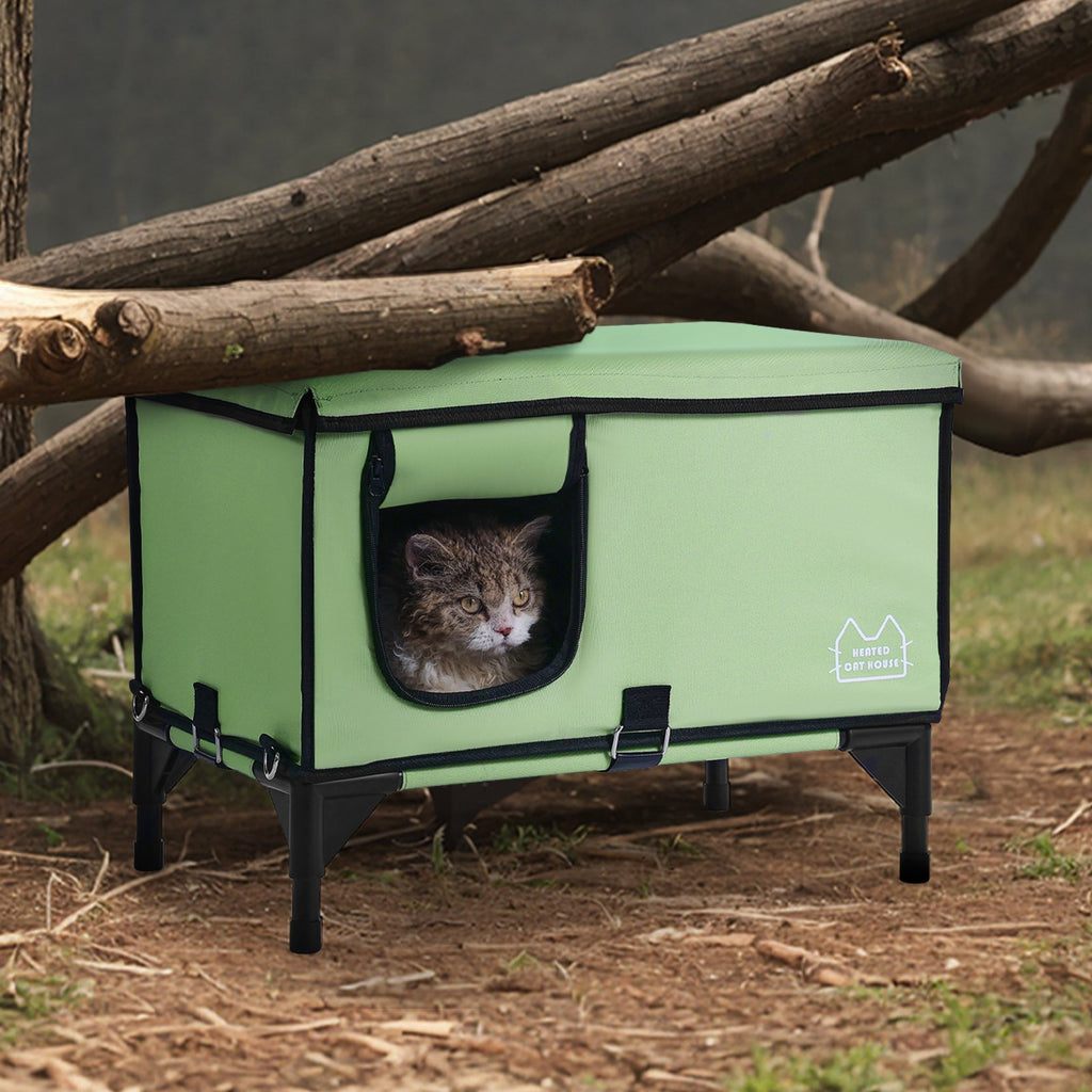 VEVOR Elevated Heated Cat House with Adjustable Temperature and Timer - Green