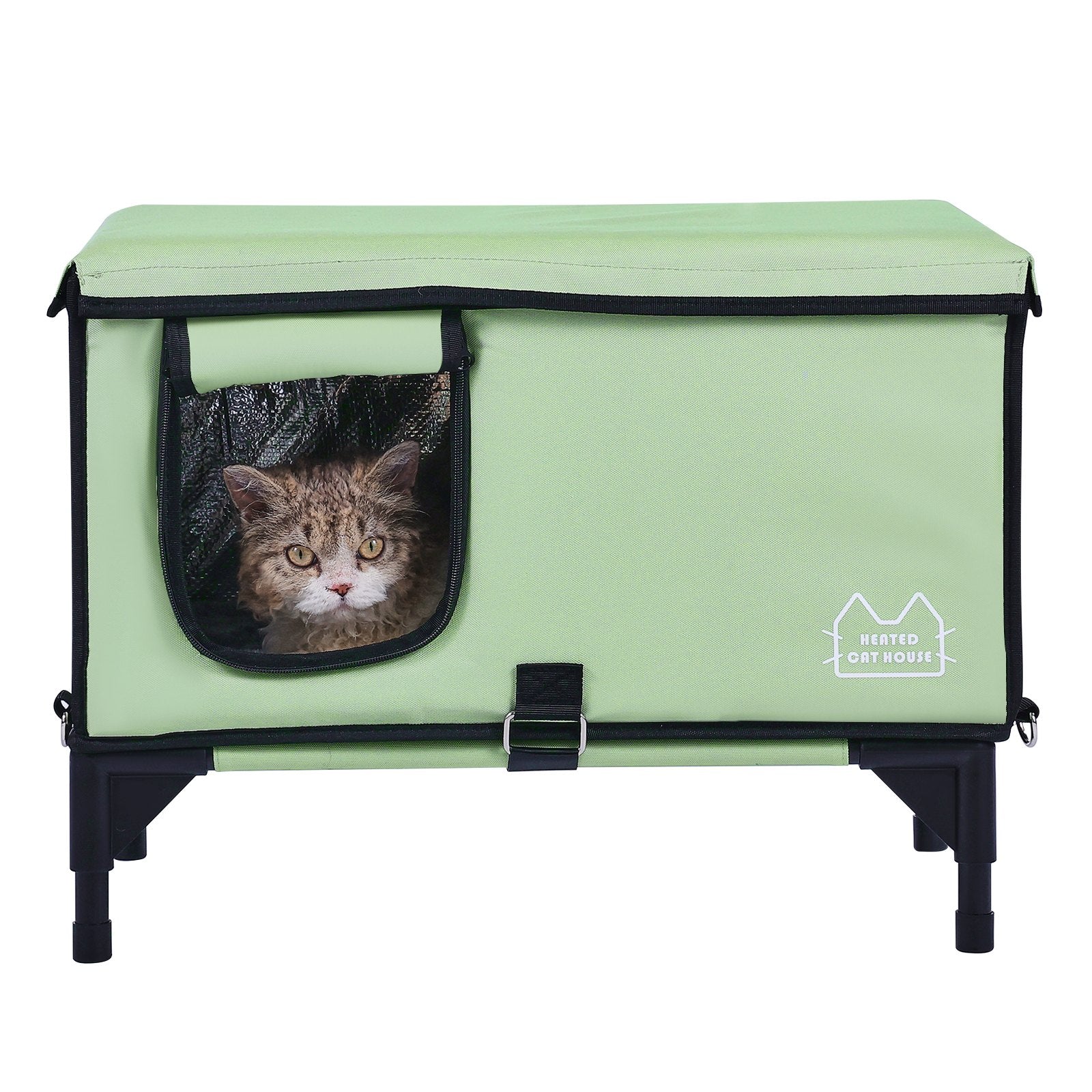 VEVOR Elevated Heated Cat House with Adjustable Temperature and Timer - Green