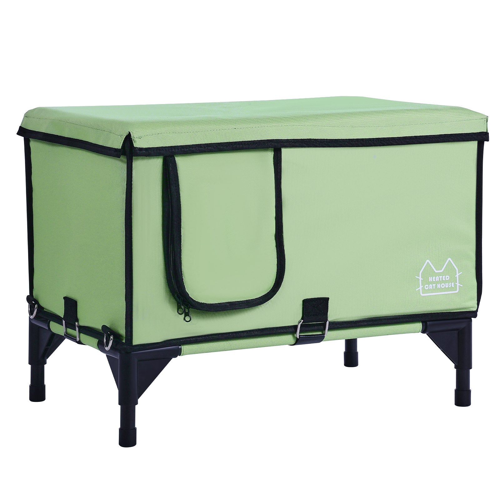 VEVOR Elevated Heated Cat House with Adjustable Temperature and Timer - Green